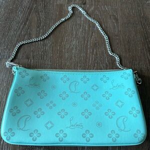 Christian Louboutin Aqua Clutch with Silver Chain